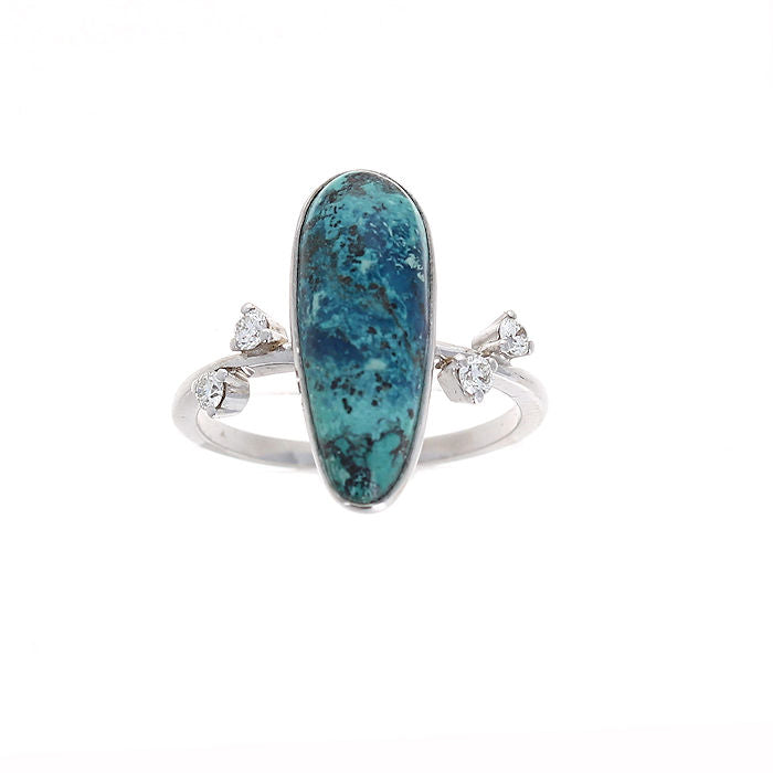 Ladies 14kt White Gold Turquoise and 0.20cts Diamond Ring