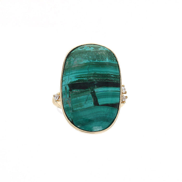 Ladies 14kt Yellow Gold Malachite and 0.08cts Diamond Ring