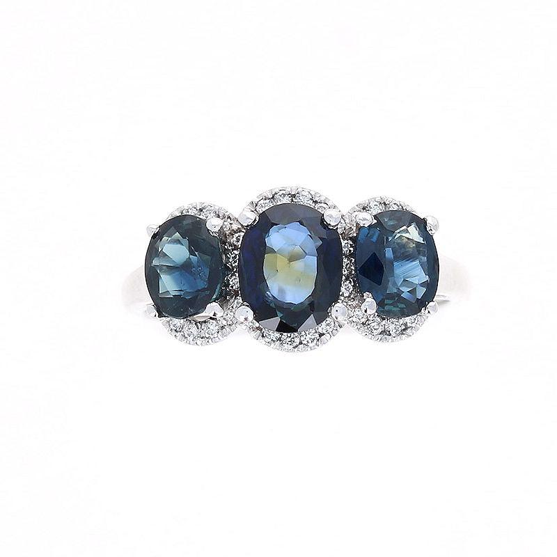 Ladies 14kt White Gold 2.40cts Blue Sapphire and 0.14cts Diamond Ring