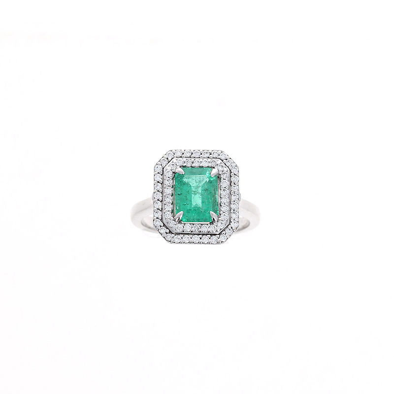 Ladies 14kt White Gold 1.84cts Emerald and 0.37cts Diamond Ring