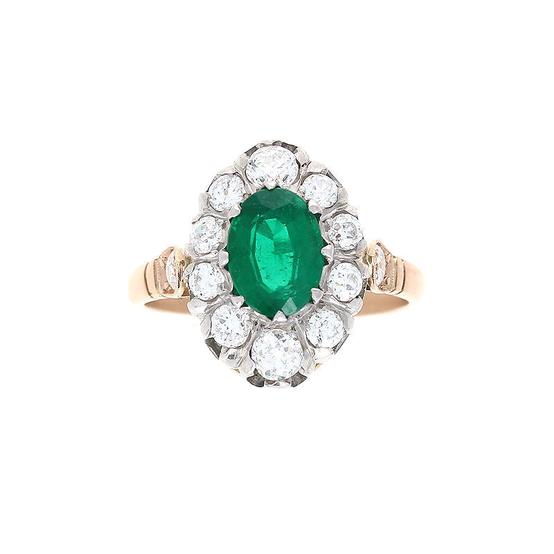 Ladies 18kt Yellow and White Gold 1.18ct Emerald and 1.30cts Diamond Ring