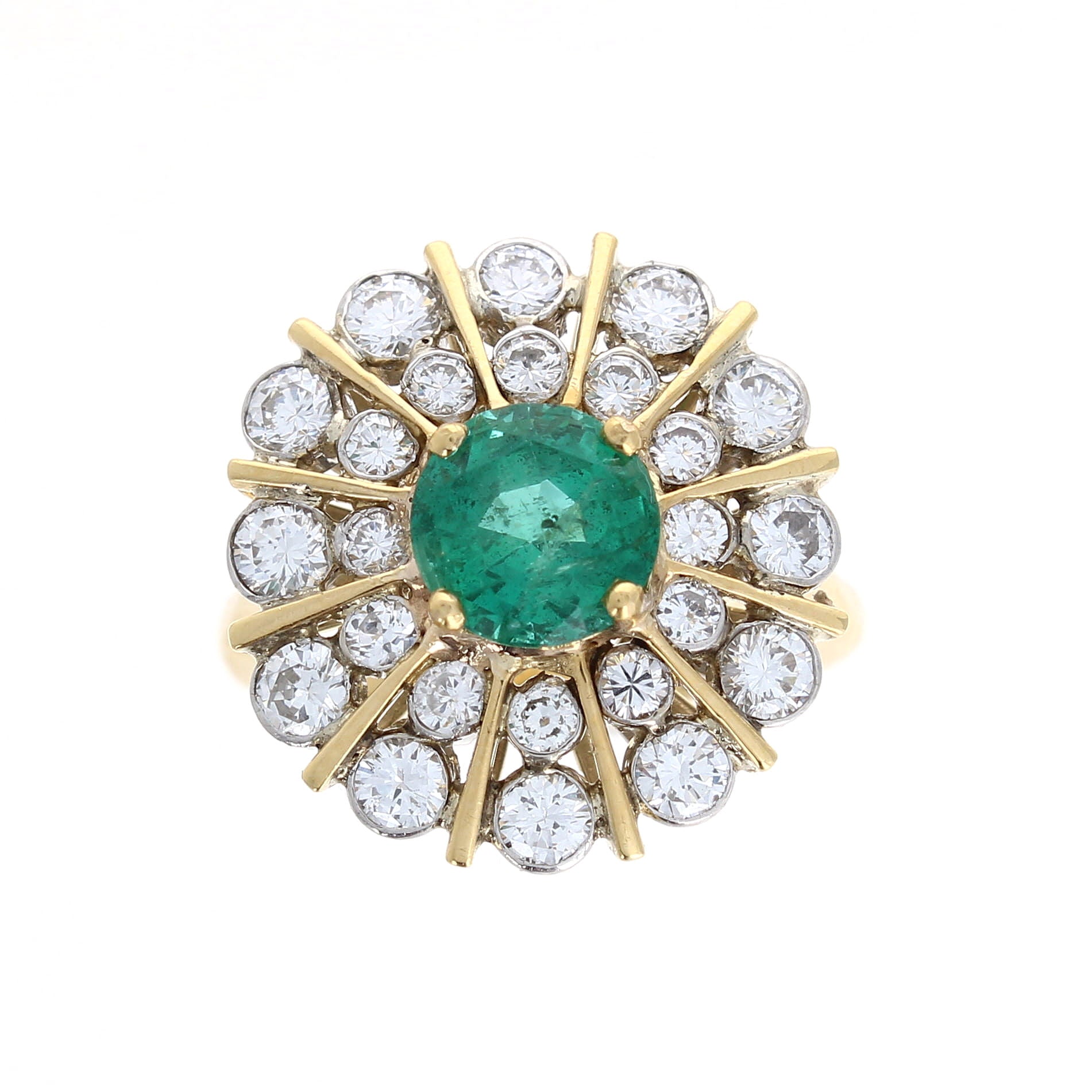 Ladies 18kt Yellow Gold 1.71ct Emerald and 2.00cts Diamond Ring Circa 1960