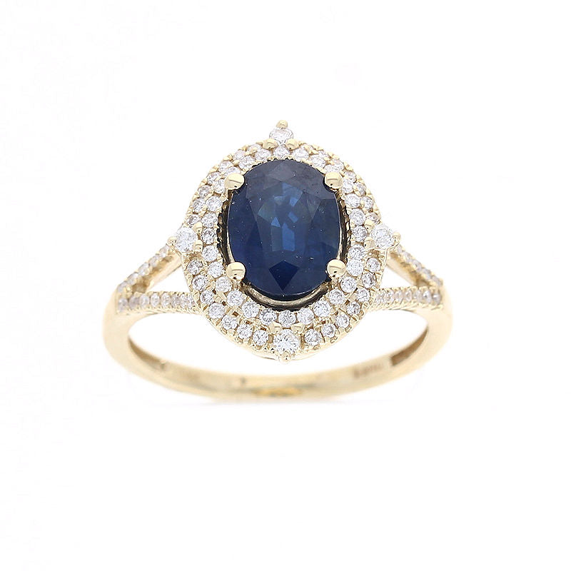 Ladies 14kt Yellow Gold 1.45ct Sapphire and 0.33cts Diamond Ring