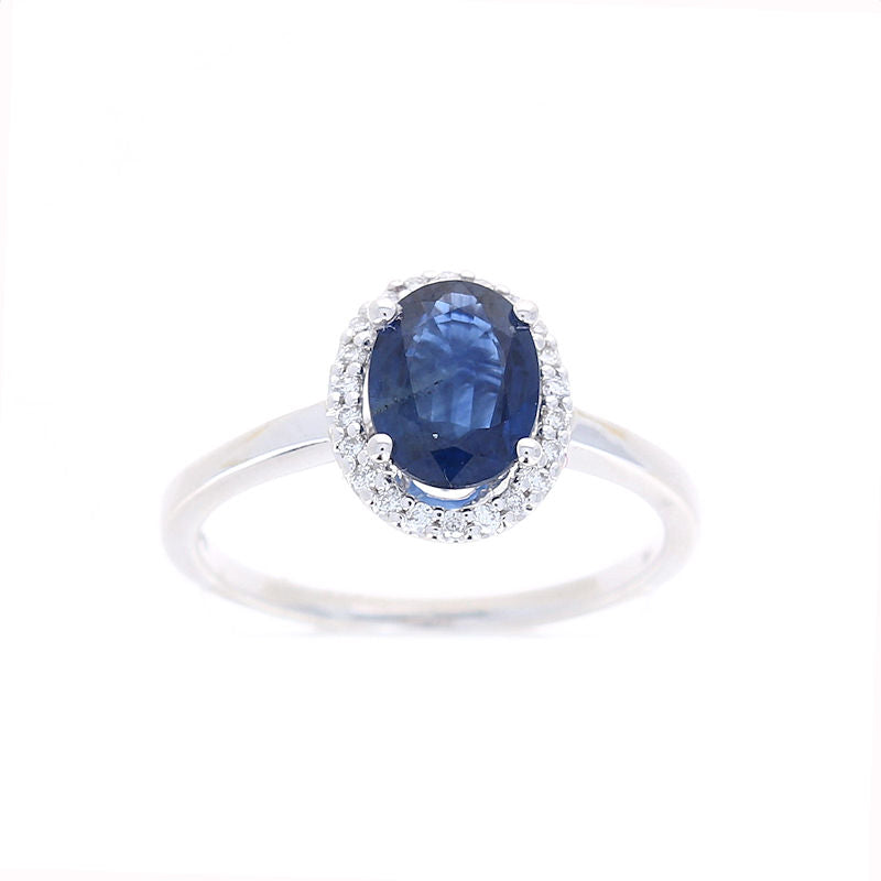 Ladies 14kt White Gold 1.45ct Sapphire and 0.12cts Diamond Halo Ring