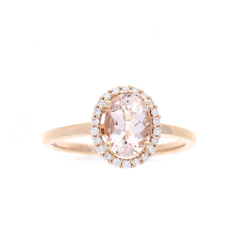 Ladies 14kt Rose Gold 1.00ct Morganite and 0.12cts Diamond Ring