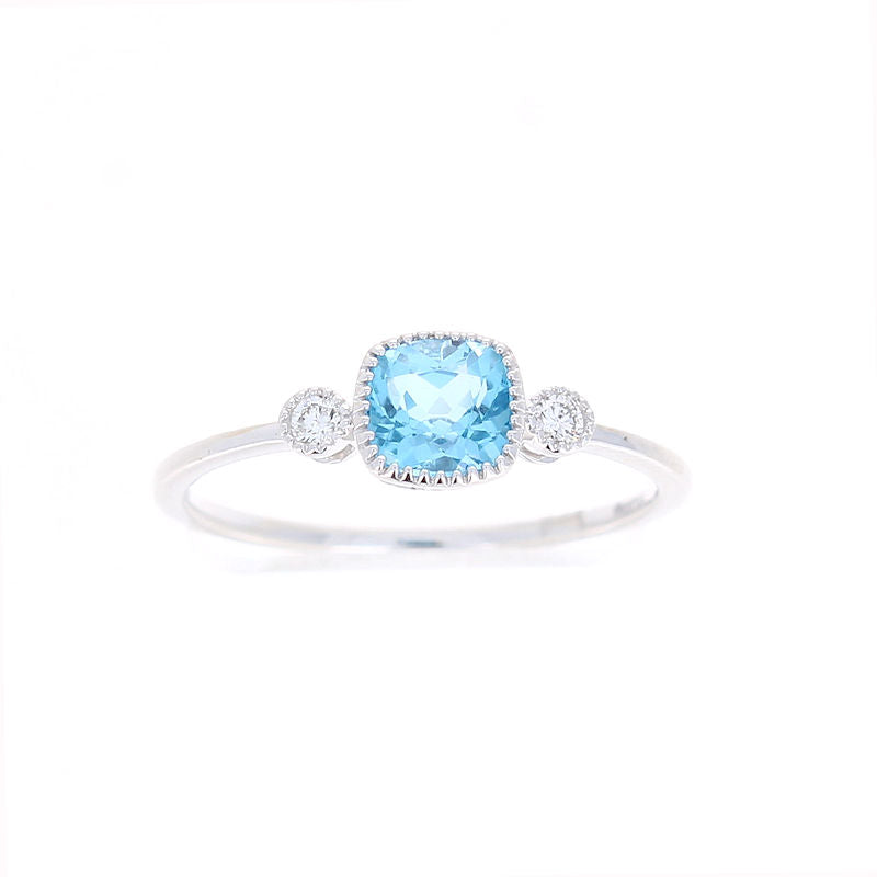 Ladies 14kt White Gold 0.70ct Blue Topaz and 0.06cts Diamond Ring