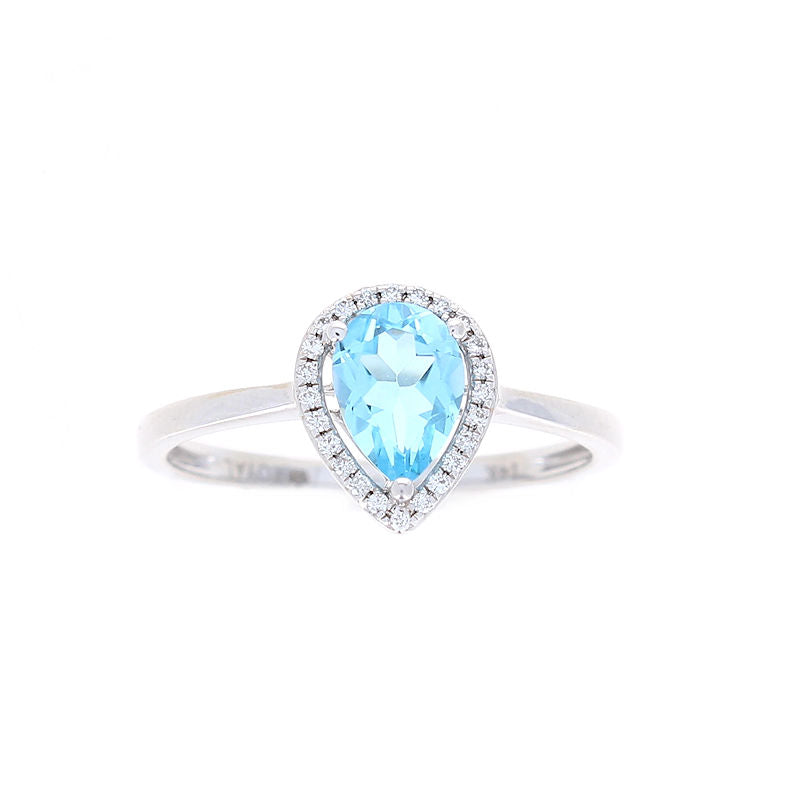 Ladies 14kt White Gold 0.90ct Blue Topaz and 0.08cts Diamond Ring
