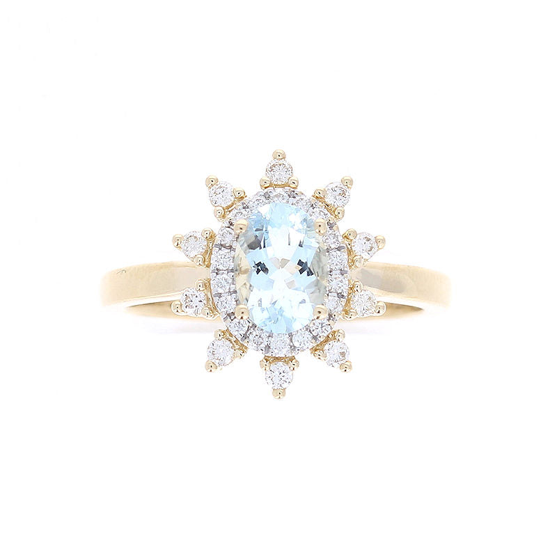 Ladies 14kt Yellow Gold 0.68ct Aquamarine and 0.25cts Diamond Ring