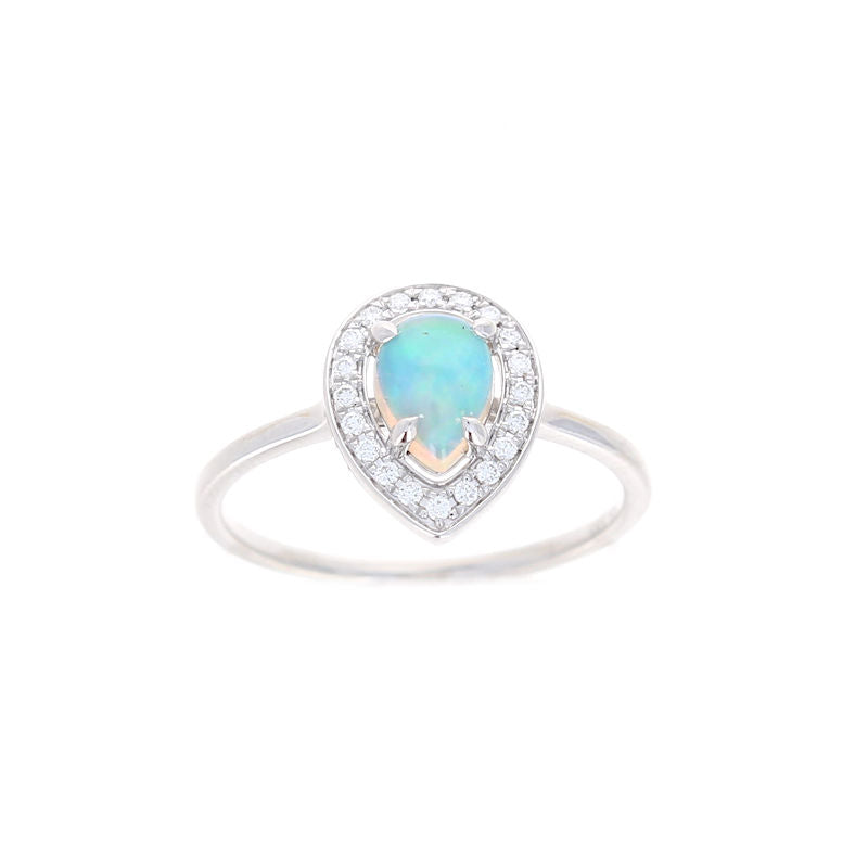 Ladies 14kt White Gold 0.50cts Opal and 0.10cts Diamond Ring