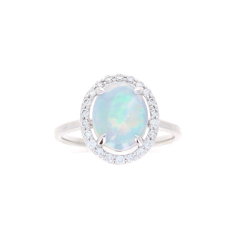Ladies 14kt White Gold 1.38ct Opal and 0.20cts Diamond Ring