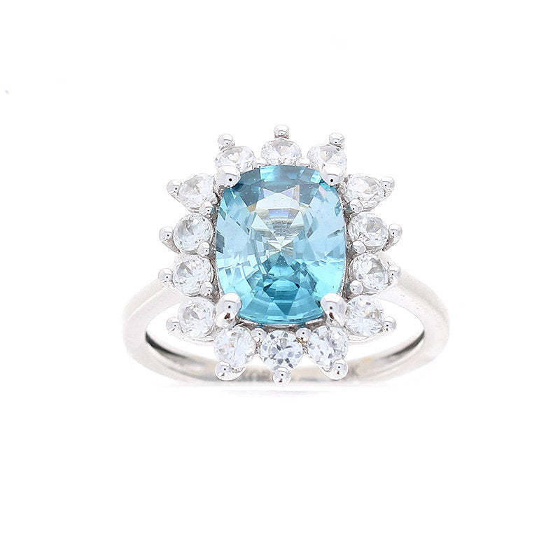 Ladies 10kt White Gold 2.75ct Blue Zircon and 1.12cts Diamond Ring