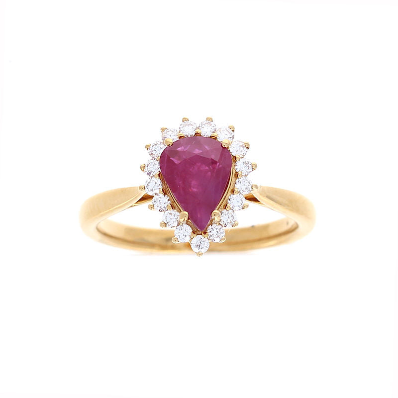 Ladies 18kt Yellow Gold 0.75ct Ruby and 0.25cts Diamond Ring