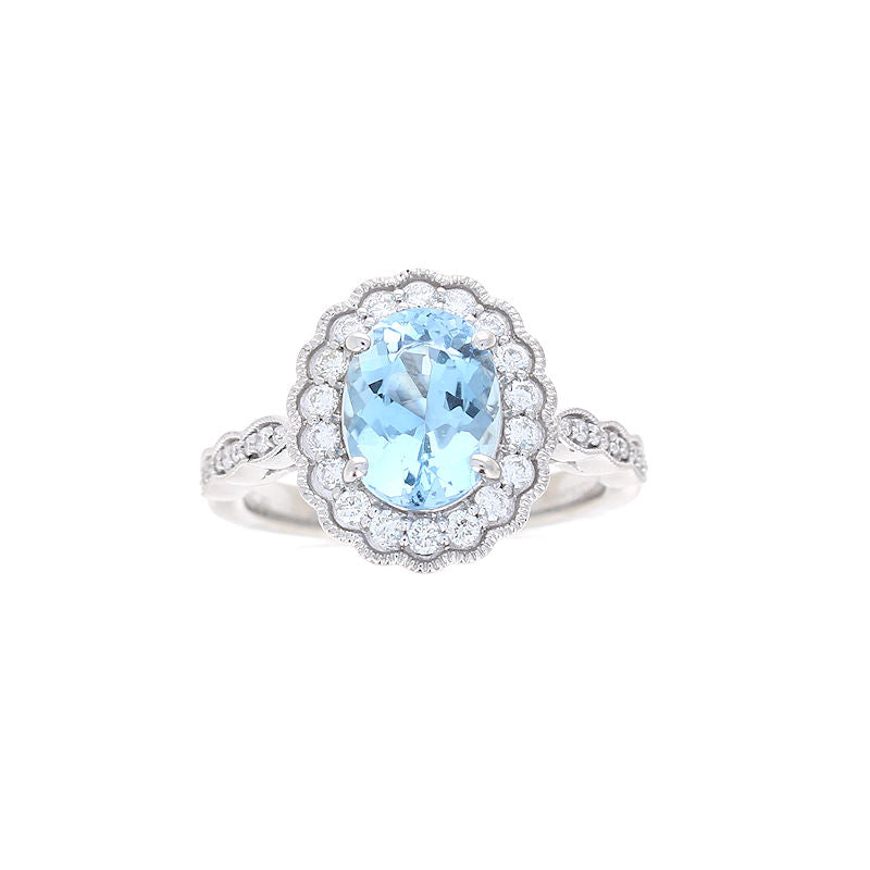 Ladies Platinum 1.70ct Aquamarine and 0.33cts Diamond Ring