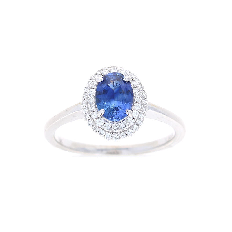 Ladies 18kt White Gold 1.00ct Sapphire and 0.17cts Diamond Ring