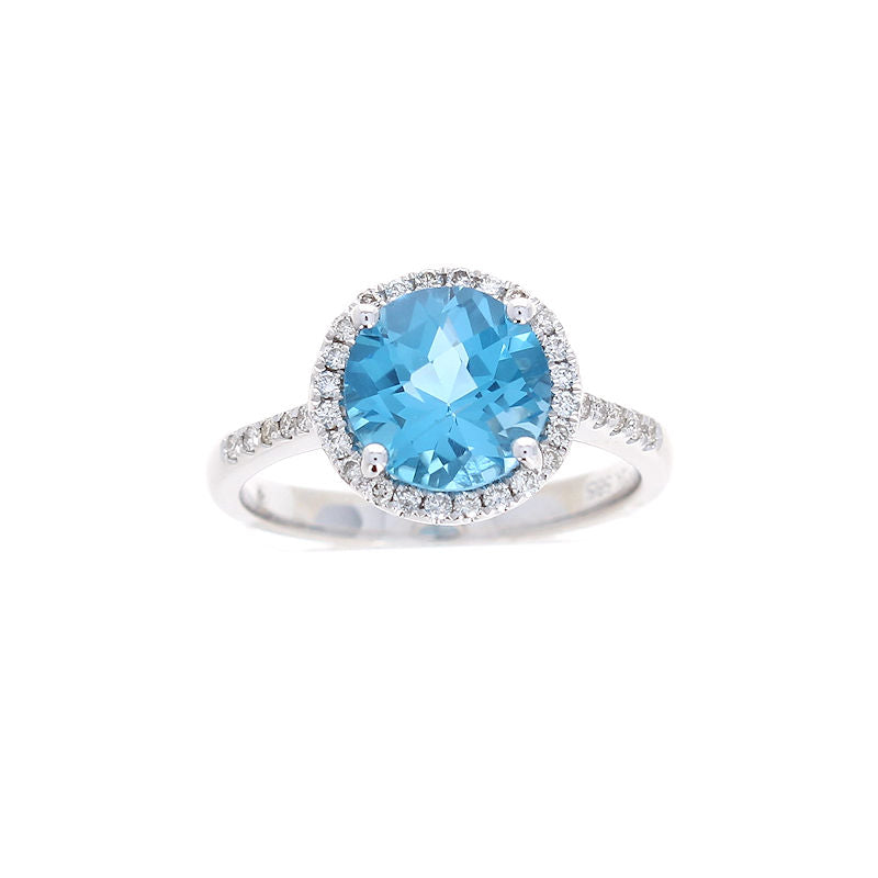 Ladies 14kt White Gold 2.49ct Blue Topaz and 0.21cts Diamond Ring