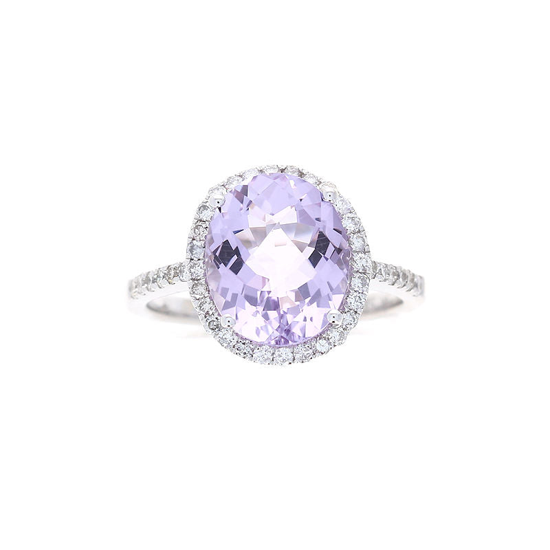 Ladies 14kt White Gold 3.36ct Pink Amethyst and 0.38cts Diamond Ring