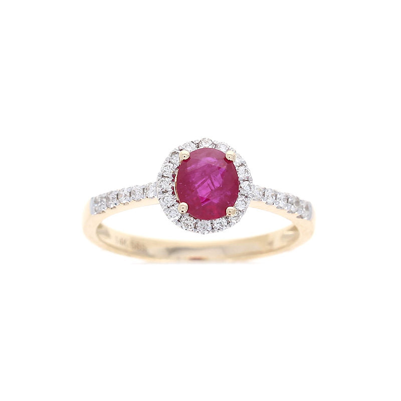 Ladies 14kt Yellow Gold 0.84ct Ruby and 0.37cts Diamond Ring