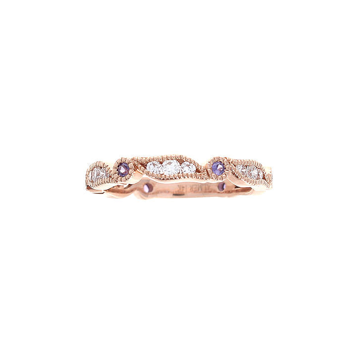 Ladies 14kt Rose Gold 0.13cts Purple Sapphire and 0.34cts Diamond Wedding Band