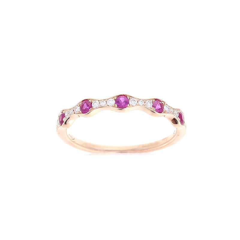 Ladies 14kt Rose Gold 0.23cts Ruby and 0.10cts Diamond Wedding Band