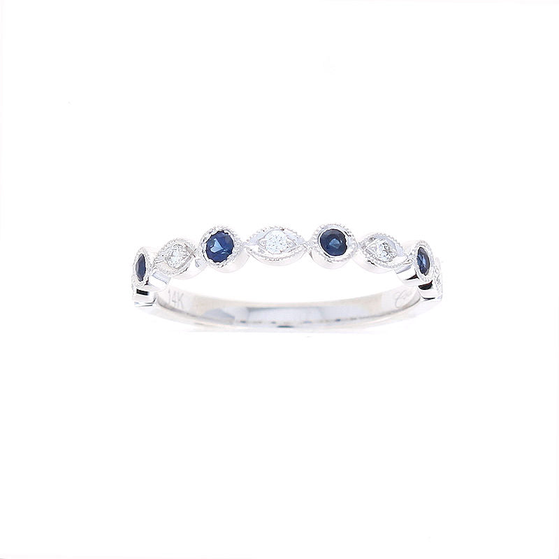 Ladies 14kt White Gold 0.14cts Sapphire and 0.06cts Diamond Wedding Band