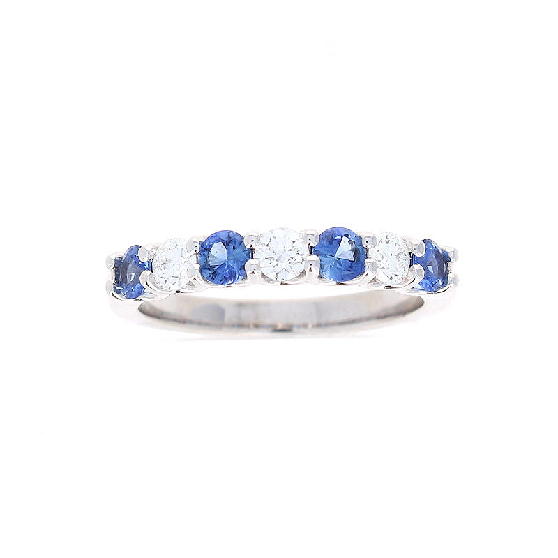 Ladies 14kt White Gold 0.33cts Diamond And 0.55cts Sapphire Wedding Band