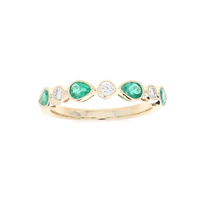Ladies 14kt Yellow Gold 0.56cts Emerald and 0.47cts Diamond Wedding Band