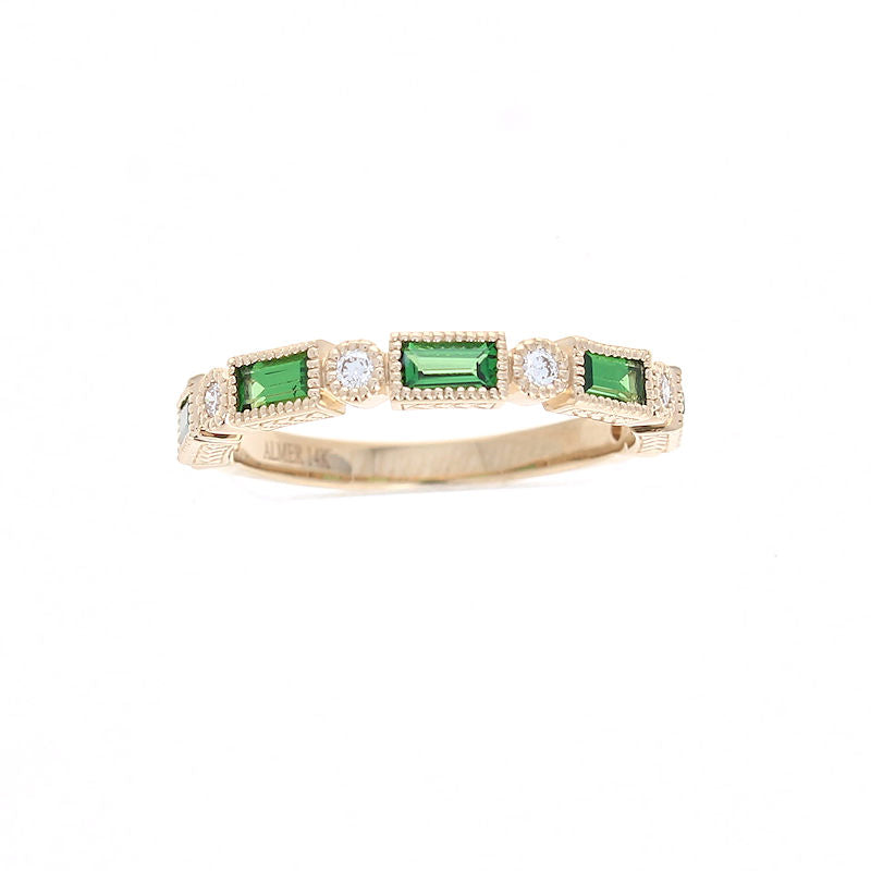 Ladies 14kt Yellow Gold 0.61cts Tsavorite and 0.13cts Diamond Wedding Band