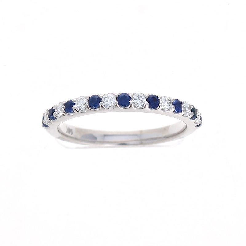 Ladies 14kt White Gold 0.24cts Blue Sapphire and 0.21cts Diamond Wedding Band