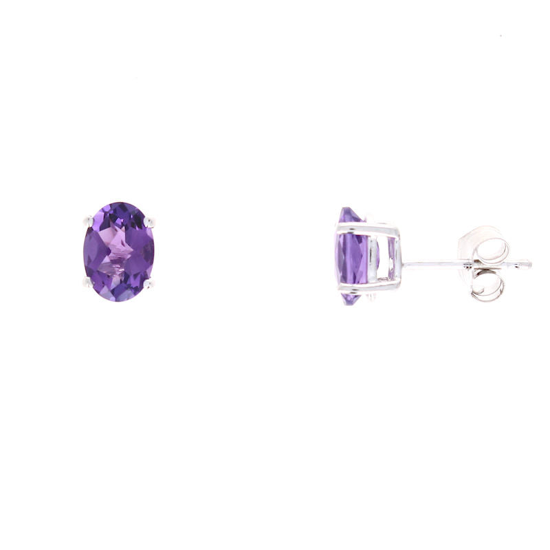 Ladies 14kt White Gold Oval Cut Amethyst Earrings