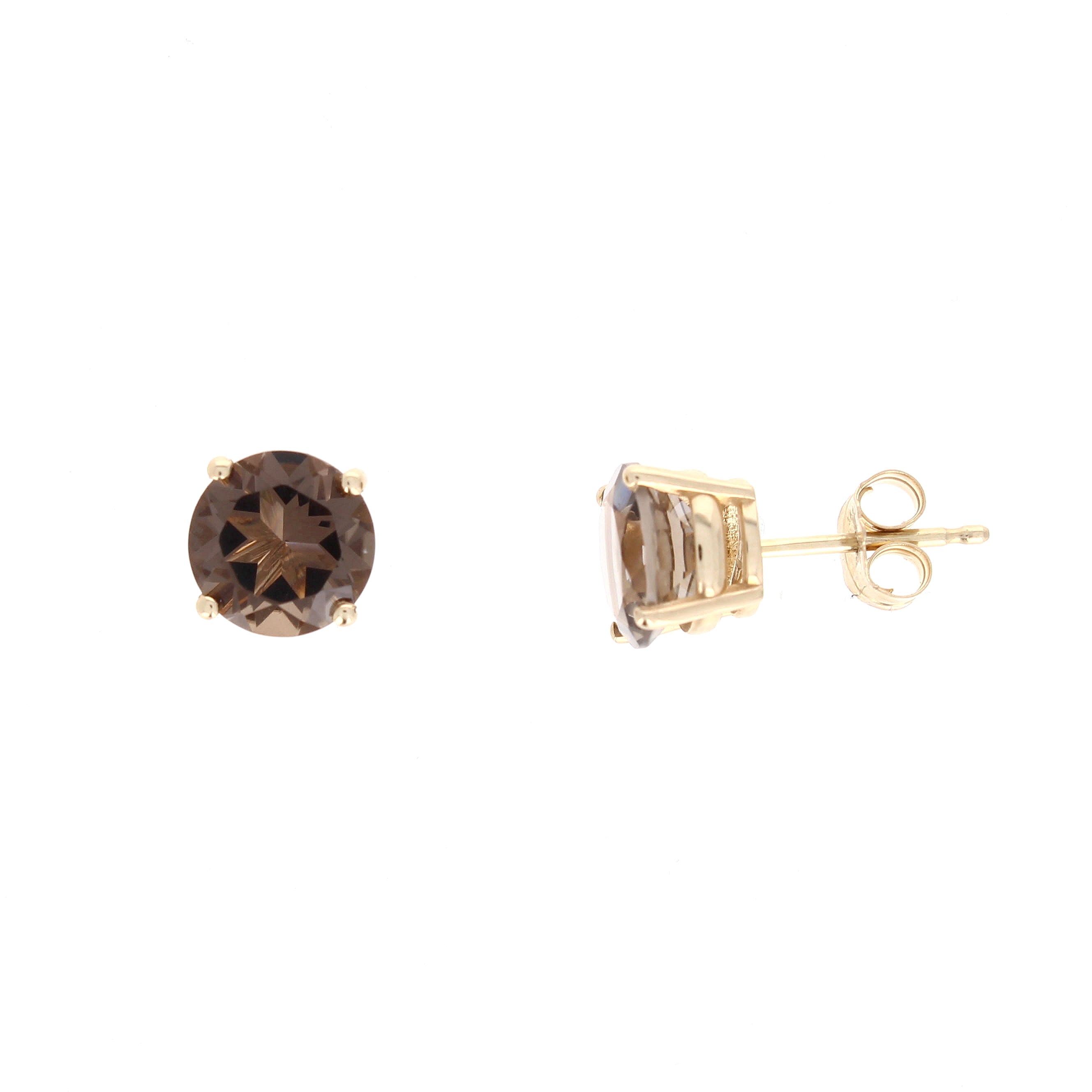 Laides 14kt Yellow Gold 2.50cts Smokey Quartz Stud Earrings