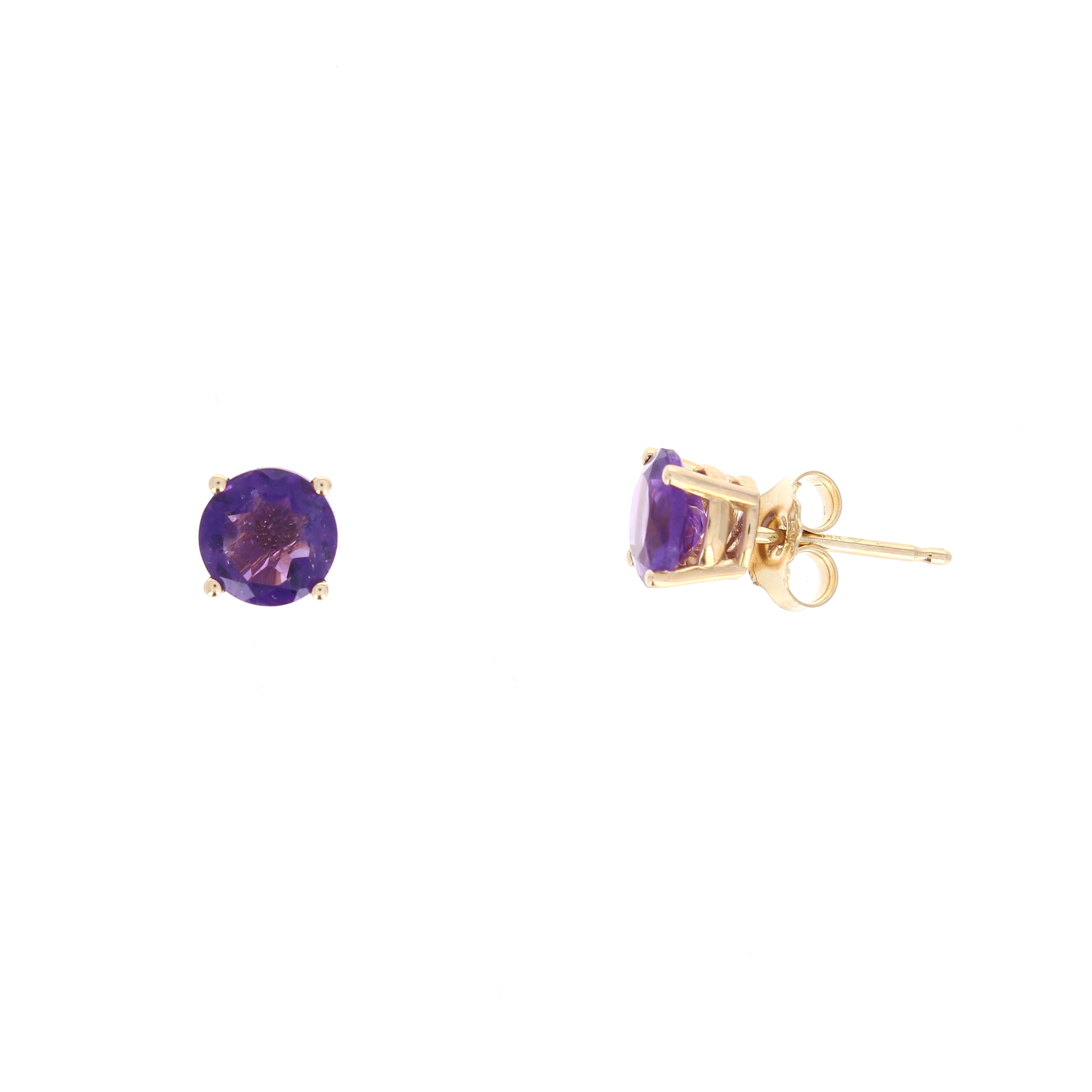 Ladies 14kt Yellow Gold 6mm Amethyst Earrings