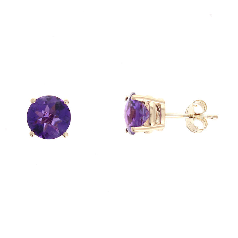 Ladies 14kt Yellow Gold 7mm Amethyst Earrings