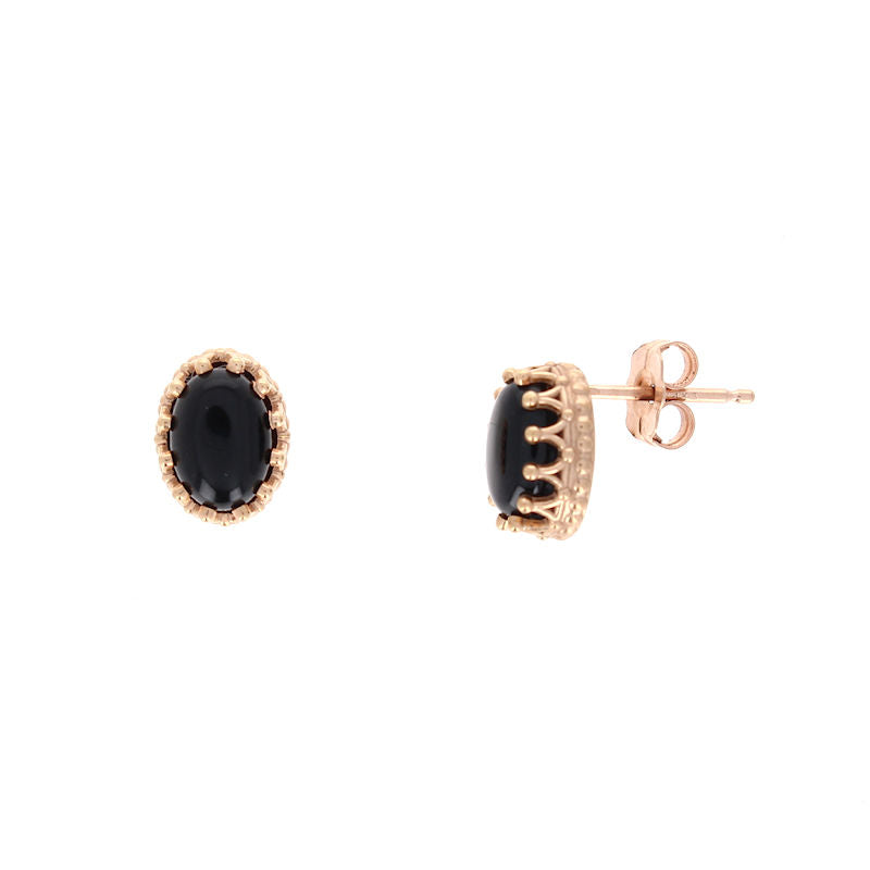 Ladies 14kt Rose Gold Black Onyx Earrings