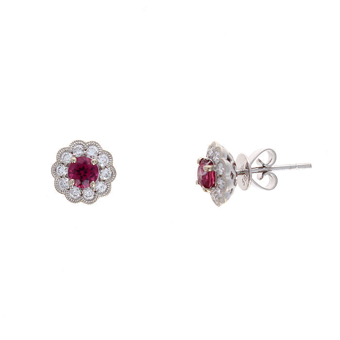 Ladies 14kt White Gold 0.56cts Rubellite Tourmaline and Diamond Earrings