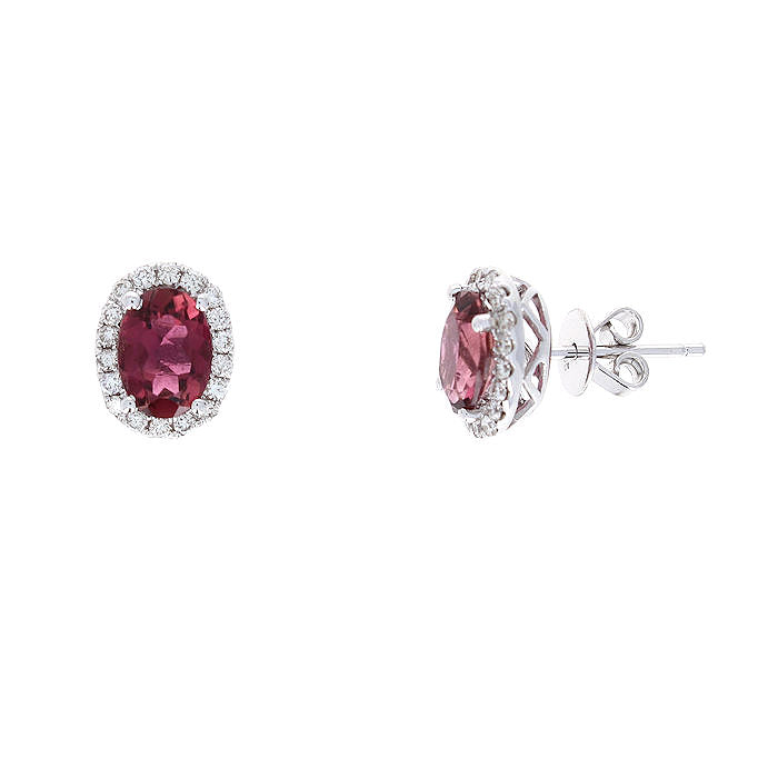 Ladies 14kt White Gold Pink Tourmaliine and Diamond Earrings