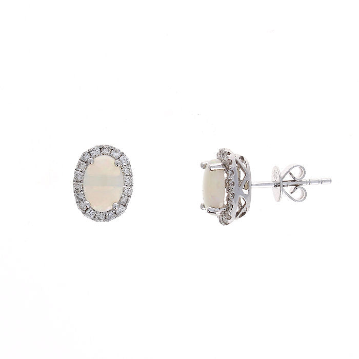 Ladies 14kt White Gold 0.83cts Opal and 0.29cts Diamond Earrings