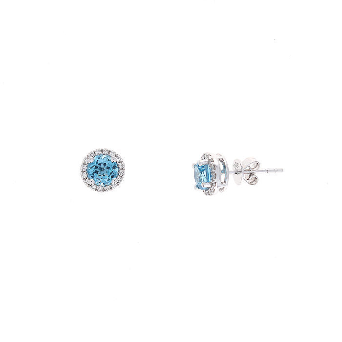 Ladies 14kt White Gold 1.31cts Blue Topaz and 0.14cts Diamond Earrings