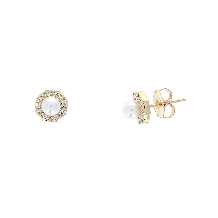 Ladies 14kt Yellow Gold Pearl and 0.07cts Diamond Earrings