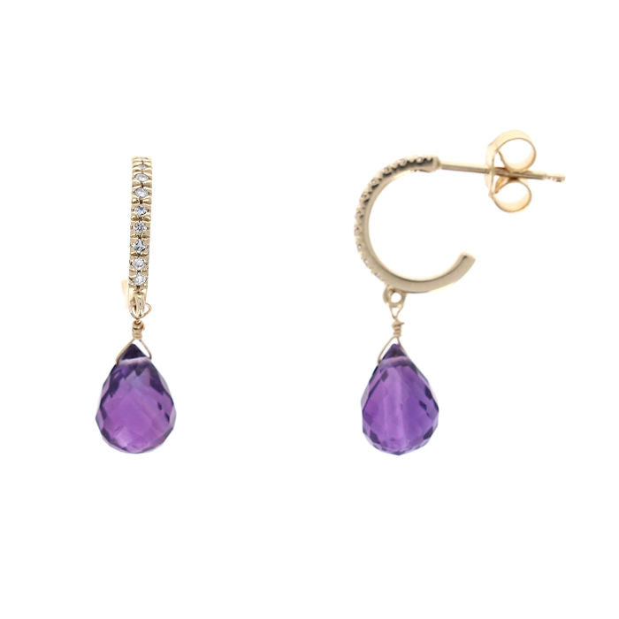 Ladies 14kt Yellow Gold 3.32cts Amethyst and 0.04cts Diamond Earrings