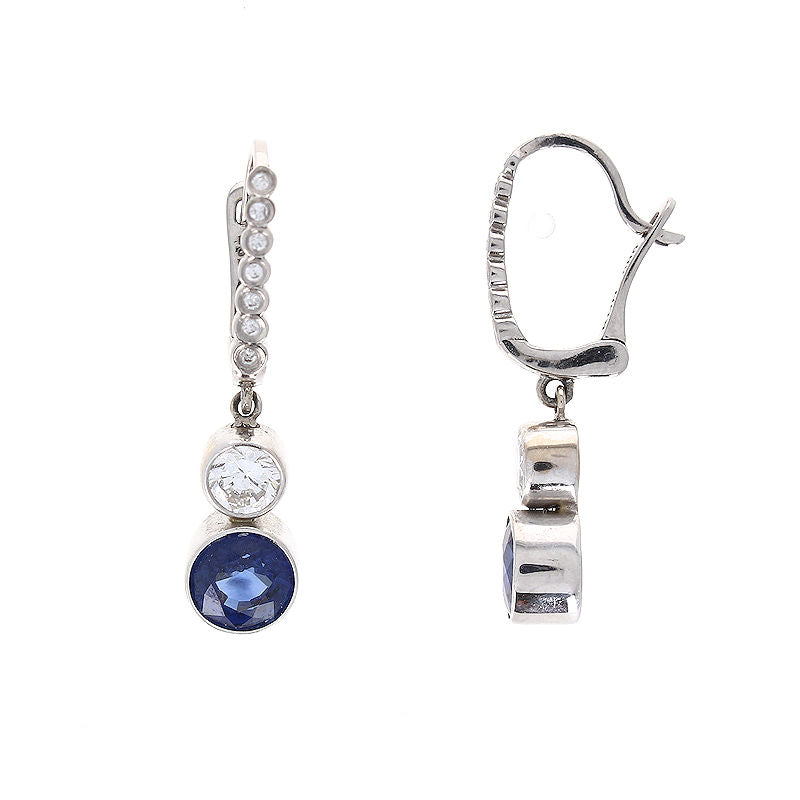 Ladies 14kt White Gold 2.47cts Blue Sapphire and Diamond Earrings