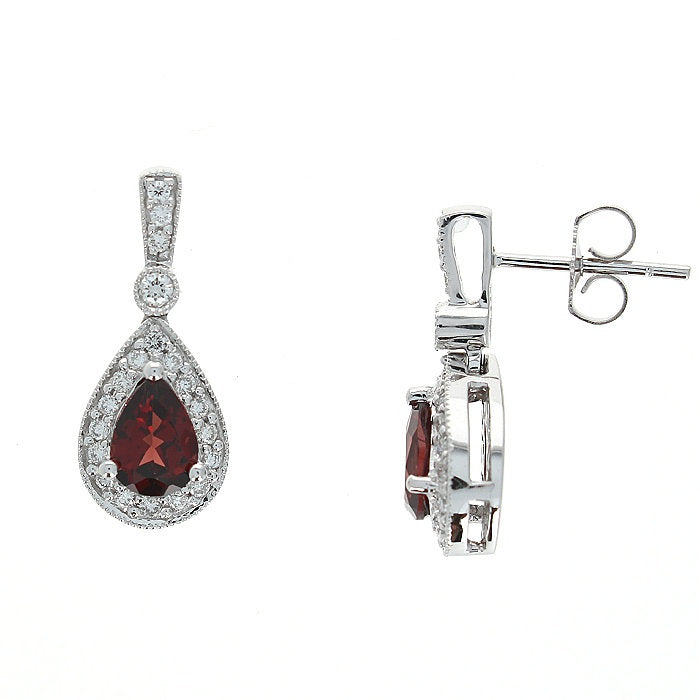 Ladies 14kt White Gold 1.86cts Garnet and 0.39cts Diamond Earrings