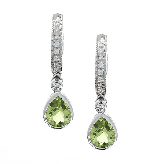 Ladies 18kt White Gold 1.63cts Peridot and 0.75cts Diamond Earrings