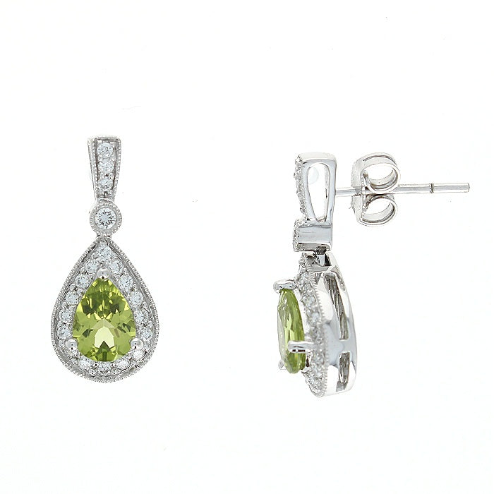 Ladies 14kt White Gold 1.46cts Peridot and 0.38cts Diamond Earrings