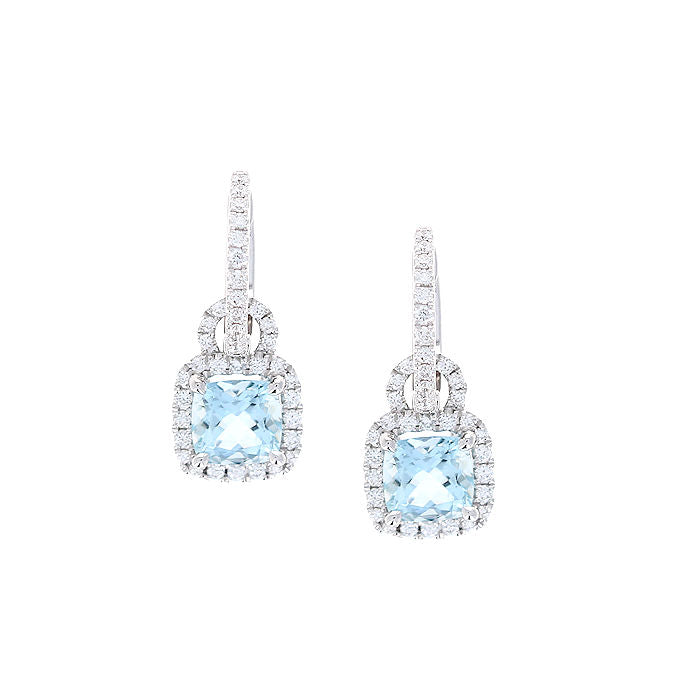Ladies 18kt White Gold 1.75ct Aquamarine and 0.44ct Diamond Earrings By Simon G