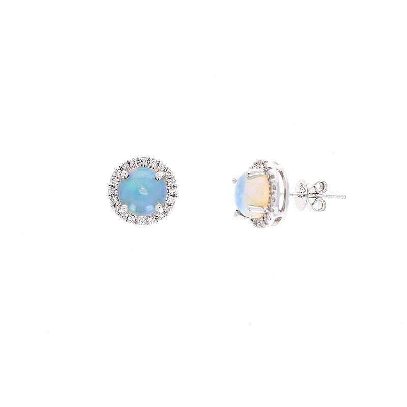 Ladies 14kt White Gold 1.81cts Opal and 0.21cts Diamond Earrings