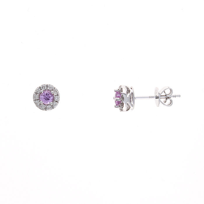 Ladies 14kt White Gold 0.99cts Pink Tourmaline and Diamond Earrings