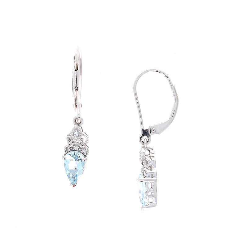 Ladies 14kt White Gold 0.90cts Aquamarine and 0.04cts Diamond Earrings