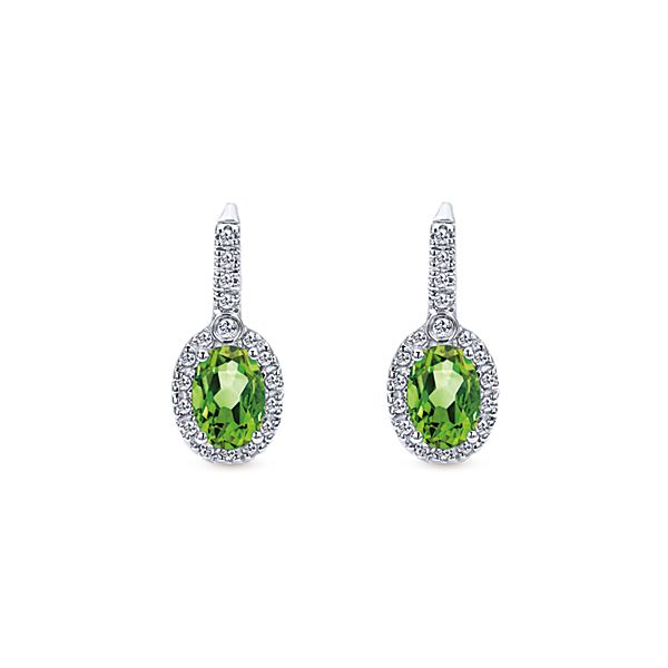 Ladies14kt White Gold 1.82cts Peridot and 0.20cts Diamond Earrings