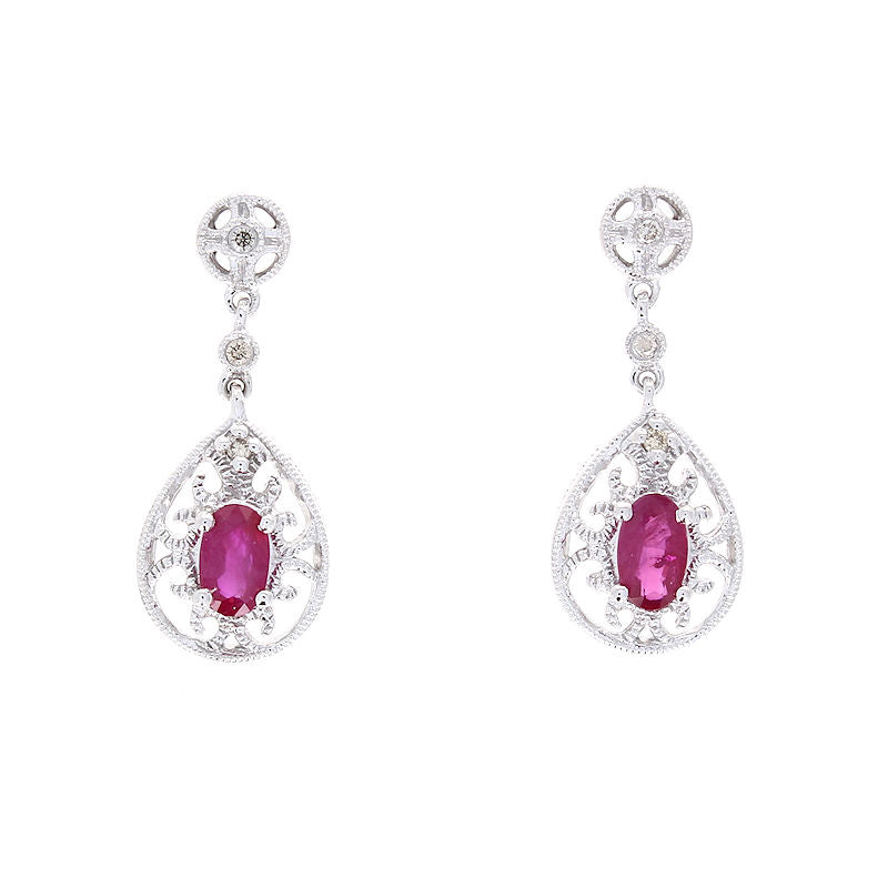 Ladies 14kt White Gold 0.57cts Ruby and 0.04cts Diamond Earrings
