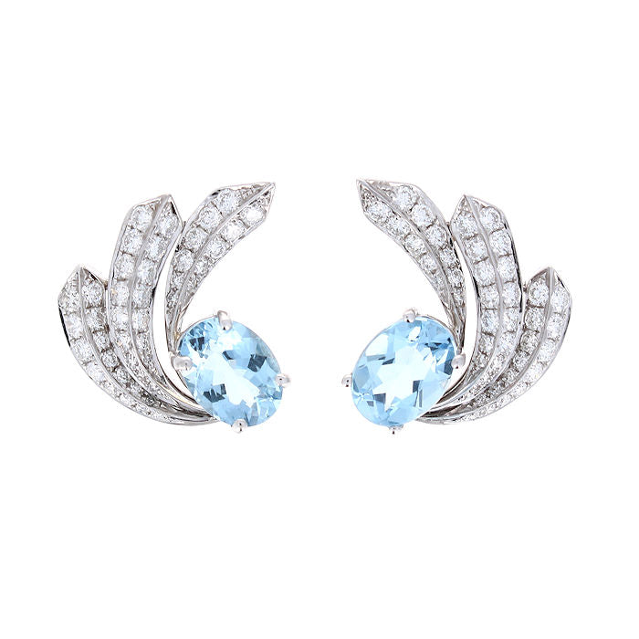 Ladies 14kt White Gold 2.00cts Aquamarine and 1.04cts Diamond Earrings